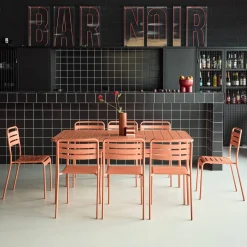 8-seater metal garden table with 8 chairs