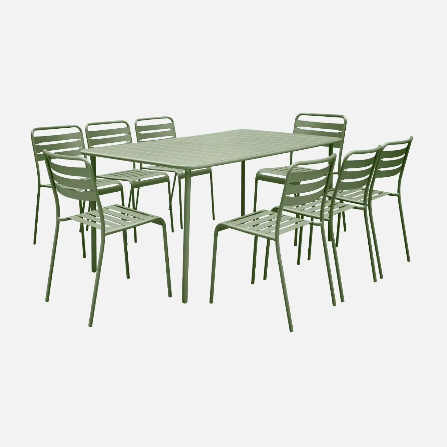 8-seater metal garden table with 8 chairs