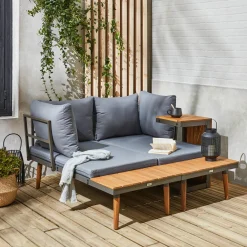 4-seater modular aluminium and acacia garden lounge set