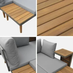 4-seater modular aluminium and acacia garden lounge set