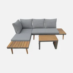4-seater modular aluminium and acacia garden lounge set