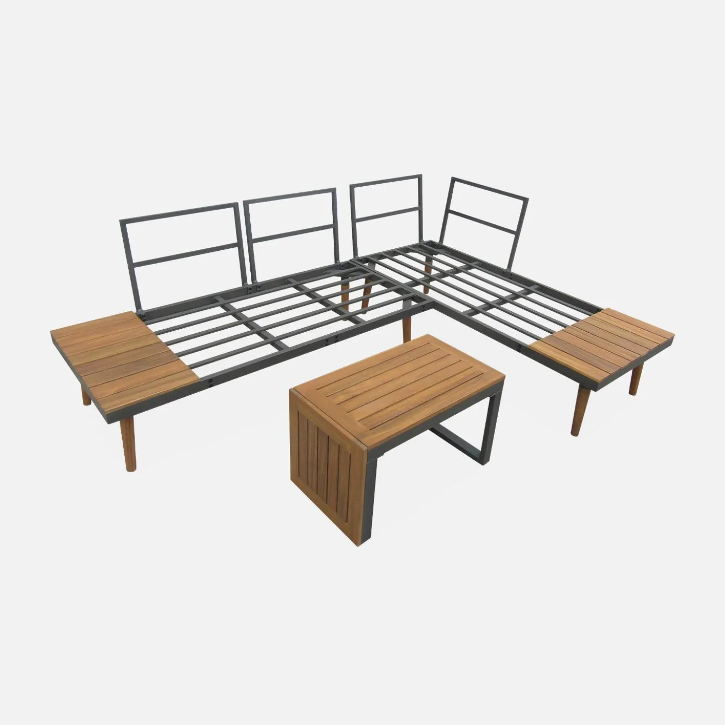 4-seater modular aluminium and acacia garden lounge set