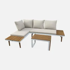 4-seater modular aluminium and acacia garden lounge set
