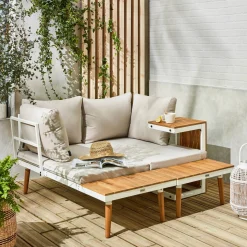 4-seater modular aluminium and acacia garden lounge set