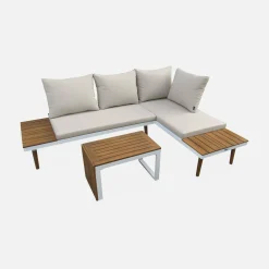 4-seater modular aluminium and acacia garden lounge set