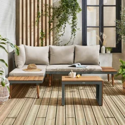 4-seater modular aluminium and acacia garden lounge set