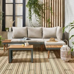 4-seater modular aluminium and acacia garden lounge set