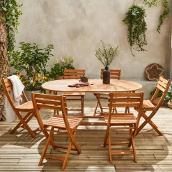 6-seater oval wooden folding garden table