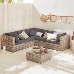5-seater polyrattan corner garden sofa set