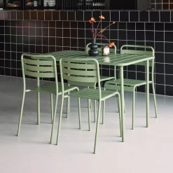 4-seater rectangular steel garden table set with 4 chairs