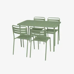 4-seater rectangular steel garden table set with 4 chairs