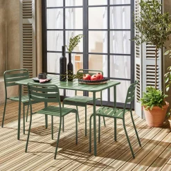 4-seater rectangular steel garden table set with 4 chairs