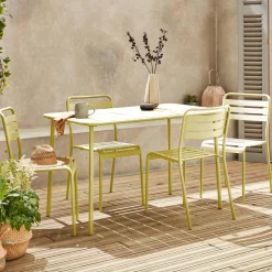 4-seater rectangular steel garden table set with 4 chairs