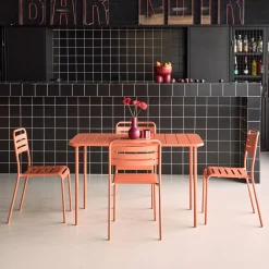 4-seater rectangular steel garden table set with 4 chairs