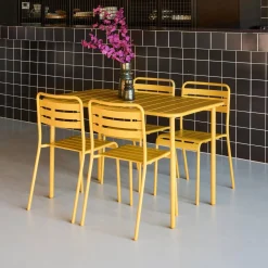 4-seater rectangular steel garden table set with 4 chairs