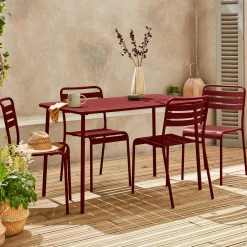 4-seater rectangular steel garden table set with 4 chairs