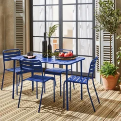 4-seater rectangular steel garden table set with 4 chairs