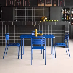4-seater rectangular steel garden table set with 4 chairs