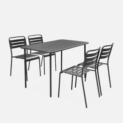 4-seater rectangular steel garden table set with 4 chairs
