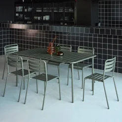 6-8 seater rectangular steel garden table set with 6 chairs