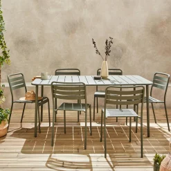 6-8 seater rectangular steel garden table set with 6 chairs