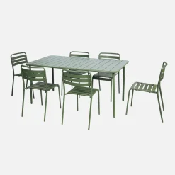 6-8 seater rectangular steel garden table set with 6 chairs