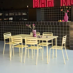6-8 seater rectangular steel garden table set with 6 chairs