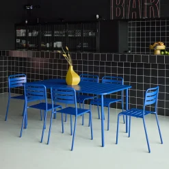 6-8 seater rectangular steel garden table set with 6 chairs