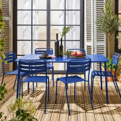 6-8 seater rectangular steel garden table set with 6 chairs