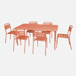 6-8 seater rectangular steel garden table set with 6 chairs