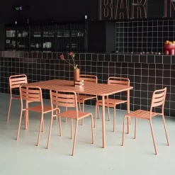 6-8 seater rectangular steel garden table set with 6 chairs
