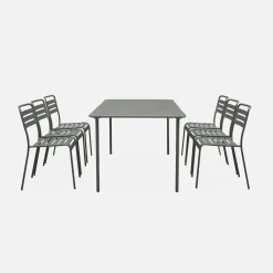 6-8 seater rectangular steel garden table with chairs