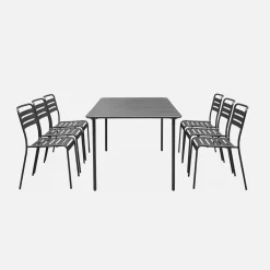 6-8 seater rectangular steel garden table with chairs