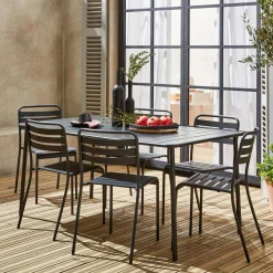 6-8 seater rectangular steel garden table with chairs