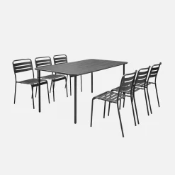 6-8 seater rectangular steel garden table with chairs