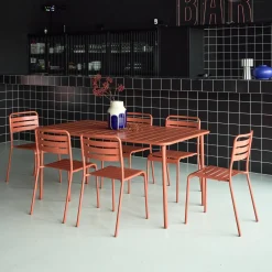 6-8 seater rectangular steel garden table set with 6 chairs