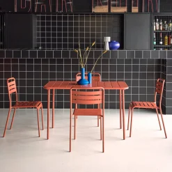 4-seater rectangular steel garden table set with 4 chairs