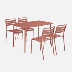 4-seater rectangular steel garden table set with 4 chairs