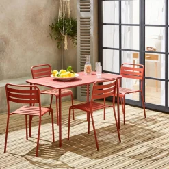 4-seater rectangular steel garden table set with 4 chairs