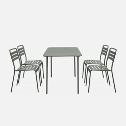 4-seater rectangular steel garden table with 4 chairs