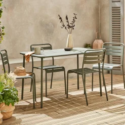 4-seater rectangular steel garden table with 4 chairs