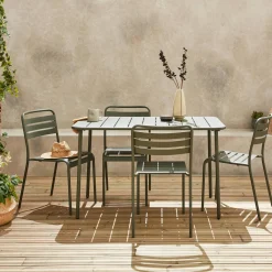 4-seater rectangular steel garden table with 4 chairs