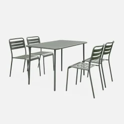 4-seater rectangular steel garden table with 4 chairs