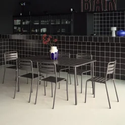 6-8 seater rectangular steel garden table set with 6 chairs