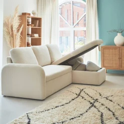 3-seater reversible corner sofa bed in boucle fabric
