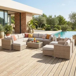 12-14 seater round woven resin garden sofa set