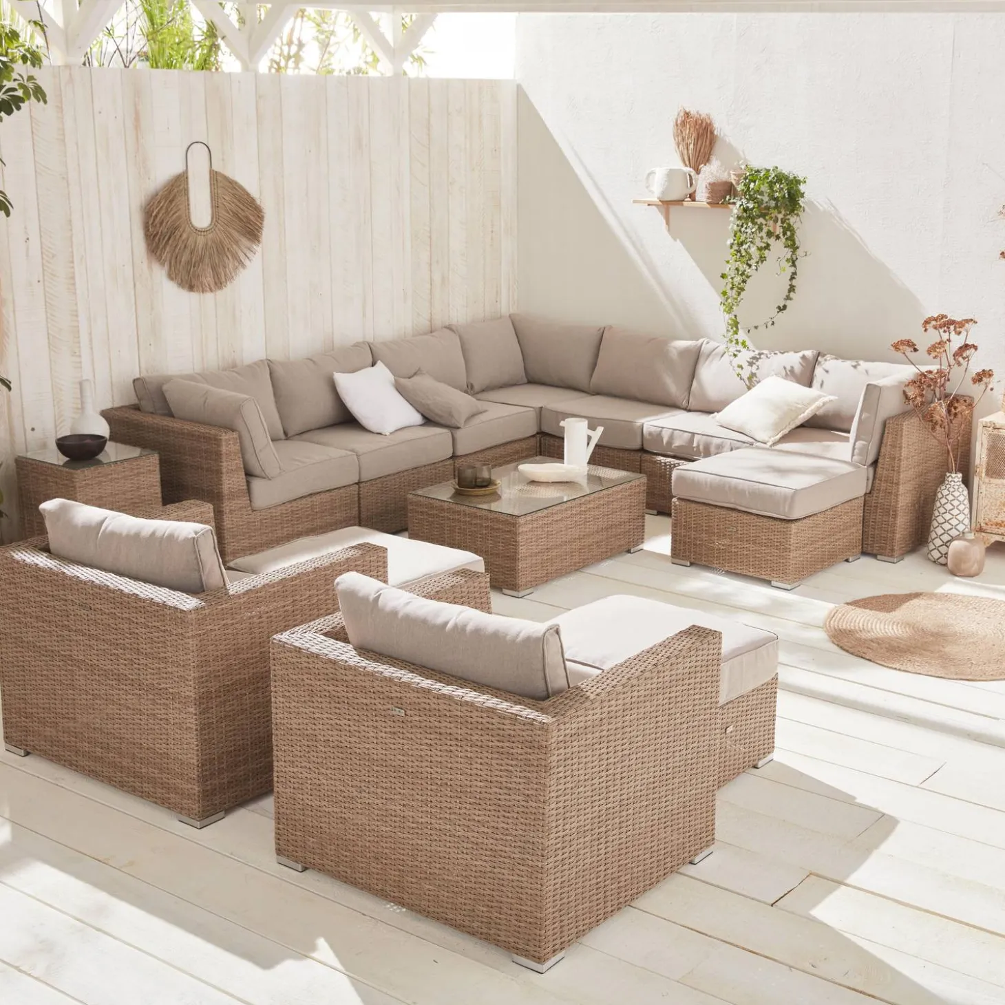 12-14 seater round woven resin garden sofa set