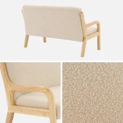 2-seater Scandinavian children's bench in wood and bouclette fabric