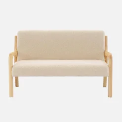 2-seater Scandinavian children's bench in wood and bouclette fabric