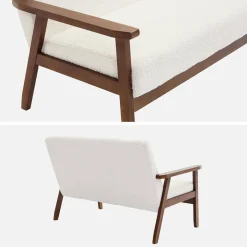 2-seater scandi-style sofa in boucle, light walnut stained legs